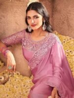 Women's And Girls Embroidery Lace & Sequence Embroidery Chiffon Saree With Unstitched Blouse Piece - Image 4