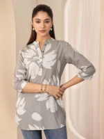 Grey Printed Rayon Straight Tunic - Image 4