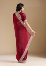 Wine Zariwork (Silver) Chiffon Saree - Image 2